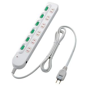 【クリックで詳細表示】ロアス 安全タップ(節電タイプ) 2P 6個口 コード2m ホワイト TAP-N038-20