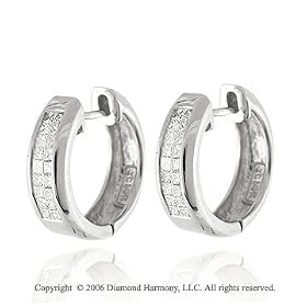 14K White Gold Princess Huggie .50 CTW Diamond Earrings