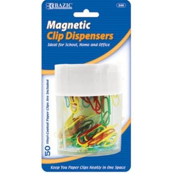 BAZIC Magnetic Paper Clips Holder with Small Color Paper Clip, Assorted, 50 Count