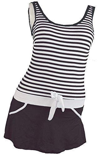 MiYang Women's One Piece Stripes Skirted Slim Swimsuit Bathing Swimwear