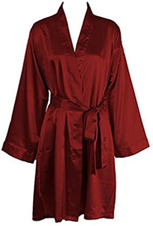 FUNG Women's New Style Solid Bridal Robe Burgundy