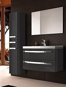 SAM Badmöbel-Set Lunik 80cm - Hochglanz Schwarz Mit Mineralguss-Waschbecken