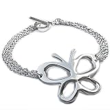 CLEVER SCHMUCK Armband 22 cm mit Schmetterling 3-reihig EDELSTAHL