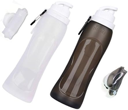 AquaFlexi (Set of 2 with Bonus Brush) 17Oz Collapsible Water Bottle - Foldable, Flexible Silicone, Travel, Sports, BPA Free, FDA Approved, Eco friendly