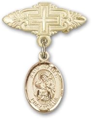 14K Gold Baby Badge with St. James the Greater Charm and Badge Pin with Cross