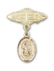Gold Filled Baby Badge with St. James the Greater Charm and Badge Pin with Cross