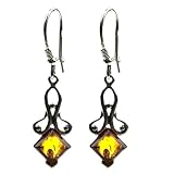 Sterling Silver Honey Amber Celtic Earrings