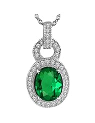 2.64 Ct Oval 10X8mm Green Created Emerald 925 Sterling Silver Pendant 18" Chain