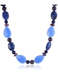 Sterling Silver Amethyst and Lapis Beaded Necklace, 24"