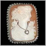 14k White Gold Shell Cameo & Diamond Antique Brooch / Pendant