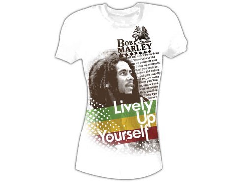 Bob Marley Medium Ladies Lively Up Yourself T-shirt, White