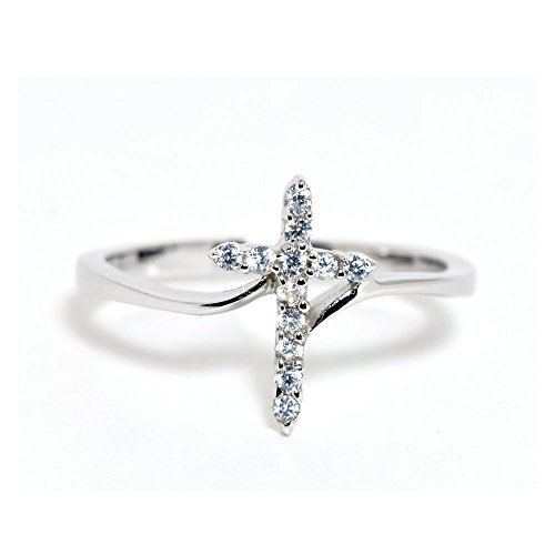 .925 Sterling Silver Cubic Zirconia Cross Bypass Ring - Size 11