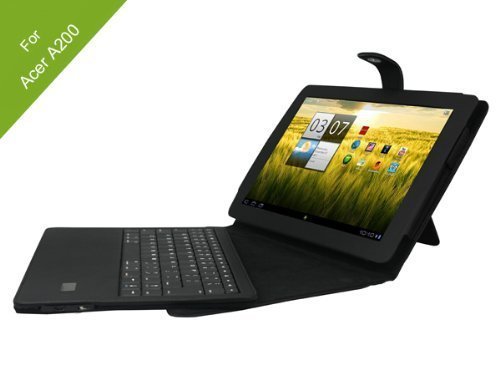 Acer A200 Keyboard Case - Poetic [KeyBOOK Series] Acer A200 Case- [Bluetooth Keyboard] PU Leather Protective Wireless Keyboard Folio Case for Acer A200 Tablet Black (3 Year Manufacturer Warranty From Poetic)