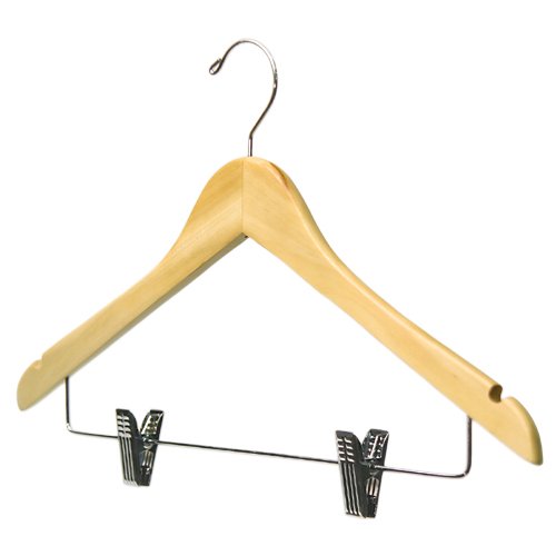 Blonde Wood Suit Hanger with Clips - Set of 5