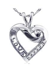 10K White Gold Diamond Heart Love Pendant with Necklace 18 inches (0.05cttw)