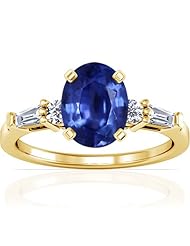 18K Yellow Gold Oval Cut Blue Sapphire Ring With Sidestones