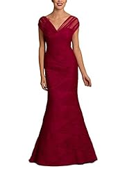 V-neck Mermaid Tulle Draped Cap Sleeves Evening Dress/Pageant Dress 