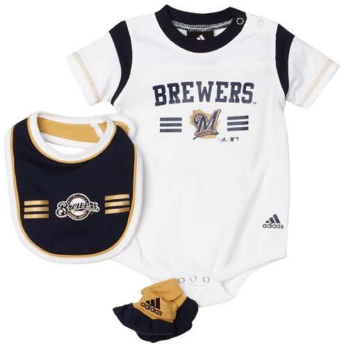 MLB Unisex Infant/Toddler Milwaukee Brewers Bib and Bootie Set, White, Small