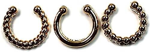 Gold Tone 3pc U-shape Boho Non Piercing Nose Ring Fake Septum Set