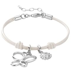 Fossil Damen-Charms Armband Schmetterling Zirkonia Leder Weiss 16-19,5 Cm JF85975040