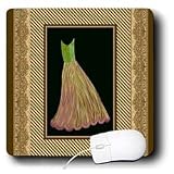 Jaclinart Dress Stripes Damask Ribbons - Green and antique bronze dress on black background with striped frame and damask ribbons - Mouse Pads