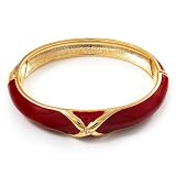 Red Enamel Crystal Cross Hinged Bangle Bracelet (Gold Tone)
