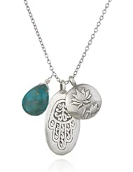 Satya Jewelry Silver Turquoise, Hamsa, Lotus Charm Necklace