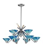 9 Light Chandelier In Polished Chrome And Carribean Glass