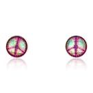 Tomas Sterling Silver Acrylic Inlay Stud Earrings - Purple & Teal Peace Sign