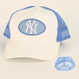 New York Yankees Snap Back Trucker Style Adjustable Baseball Hat - Sky Blue / White