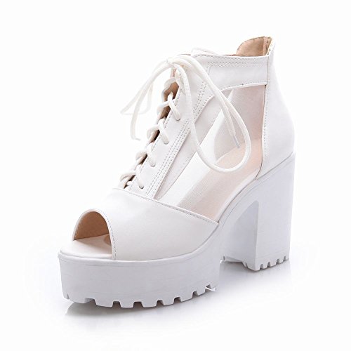 Carol Shoes Elegance Women's Fashion Lace-up Peep-toe Sweet Voile Mesh Platform High Chunky Heel Summer Boots