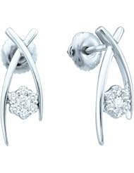 10KT White Gold 0.24 CTW Round Diamond Ladies Fashion Flower Earrings