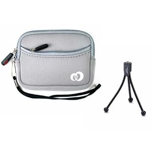 High Quality (Silver) Neoprene Glove Case and flexible Mini Tripod Combo for Flip Slide HD / Mino / MinoHD / MinoHD 2nd Gen Camcorder