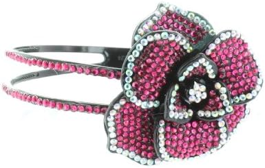Bling Bling! Flower Headband with Hot Pink & Clear Rhinestones - Crystals. Perfect for Women, Teens & Girls, Bling Bling Hair Accessory