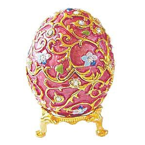 Swarovski Crystals 24K Gold Flowered Pink Faberge Style Egg Box Ring Jewelry Insert Pill Box FREE Ship