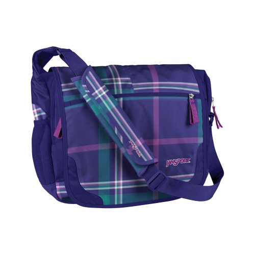 JanSport Printed Elefunk Messenger Bag (Electric Purple Perry Plaid)