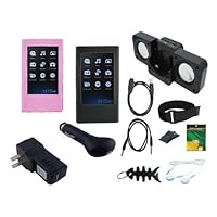 iShoppingdeals - 12 Item Premium Accessories Bundle for Samsung YP P2 MP3 Player, Black/Pink Silicone Skin Case Cover + USB Car Charger + USB Travel Charger + USB Datal Cable + 3.5mm Audio Cable + Black Speaker + Headphone + Armband + Belt Clip + Screen Protector + Fishbone Keychain