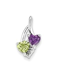 Sterling Silver Amethyst Peridot Diamond Pendant