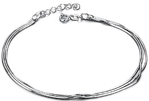 Women's 316L Stainless Steel 3 String Slid Bling Chain Anklet Bracelet, 10