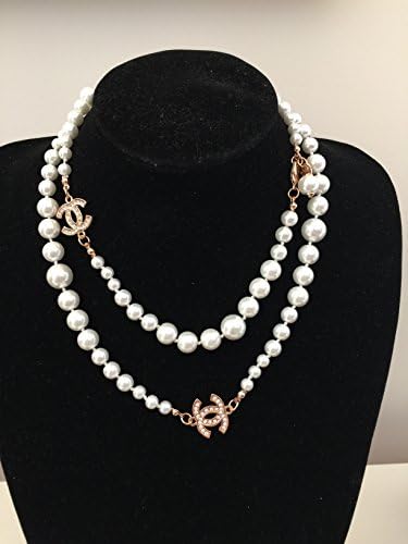 Classic Faux Pearl Logo Circle C with Cz Diamond Necklace (Gold )