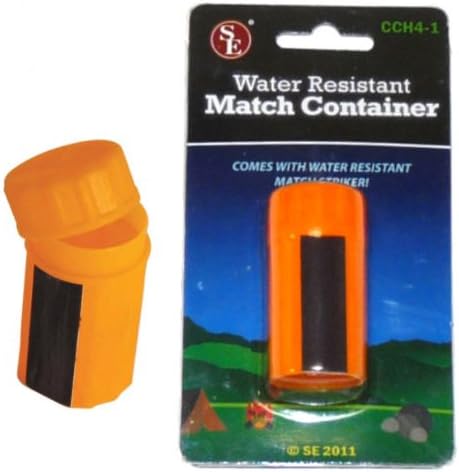 New Imported International Safety Orange Compact Size 2-1/4" Long X 1-18" Diameter Water Resistant Match Case Stricker on Side of Case Snap on Lid