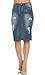 Distressed Stretch Denim High Waisted Knee Length Pencil Skirt