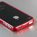 【全7色】iPhone 4 / 4S アルミバンパーケース アイフォン4 対応ケースカバー スワロフスキーストラップ付き レッド Bumper Case For iPhone 4S / 4 液晶保護フィルム USB充電ケーブル付(7200-1)