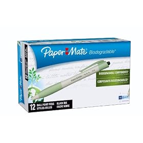 Paper Mate Biodegradable Retractable Medium Point Ballpoint Pens, 12 Black Ink Pens (1757529)