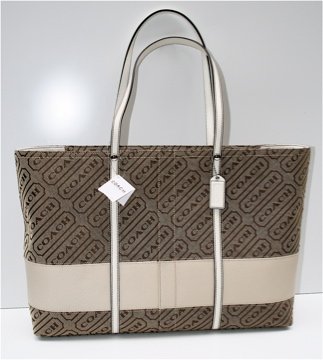 Coach Signature Lozenge Khaki Parchment Tote Handbag 40% OFF