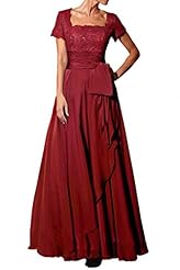 Short Sleeves Satin Lace Evening Dress/Mother-of-the-Bride Dress 