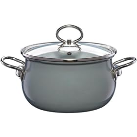 Stock Pot with Glass Lid, Non Toxic Enamel Coating, 24cm, 5.0L/Induction/grey