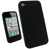 Produkt-Bild: igadgitz Silikon H&uuml;lle Etui Case Schutzh&uuml;lle Tasche in Schwarz und mit sch&uuml;tzender Hometaste-Abdeckung f&uuml;r Apple iPhone 4 HD 16gb & 32gb + Display Schutzfolie