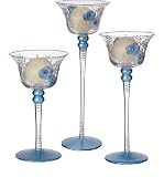 Filigree Blue Hand Painted Glass Boxed Set 3 Candle Holders
