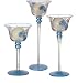 Filigree Blue Hand Painted Glass Boxed Set 3 Candle Holders